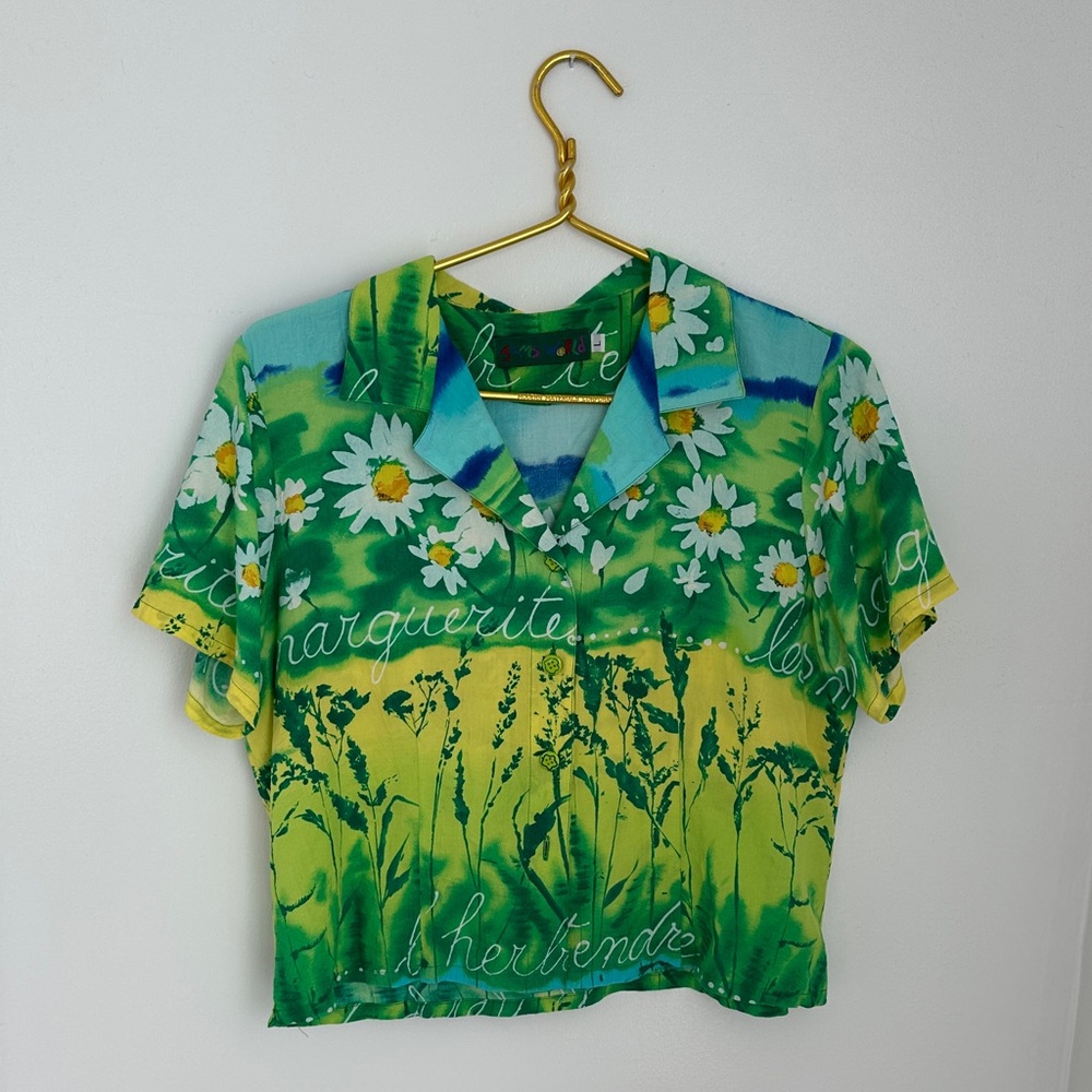 Jams World Green Yellow Floral Button-Down Shirt